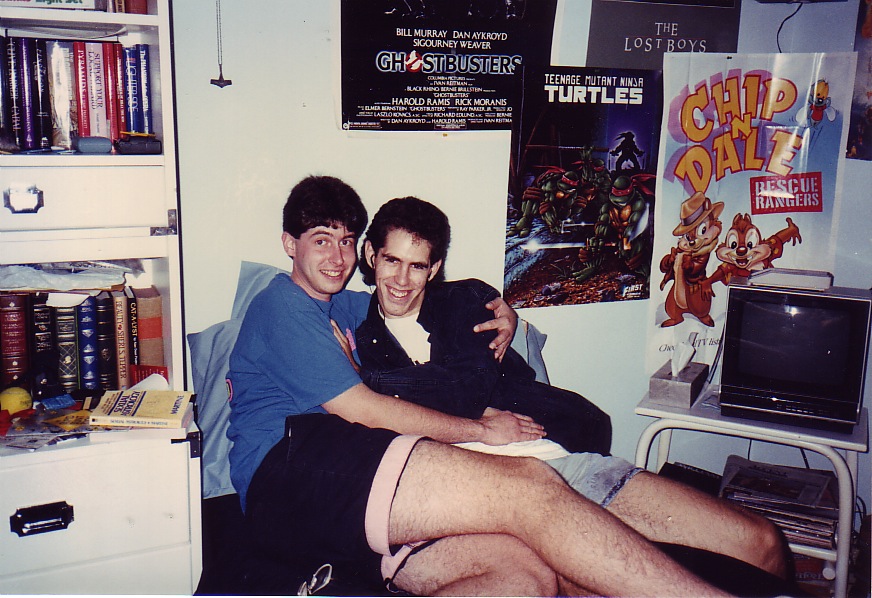 Chris and I goofing around in the early 90s. Please disregard my mullet.
